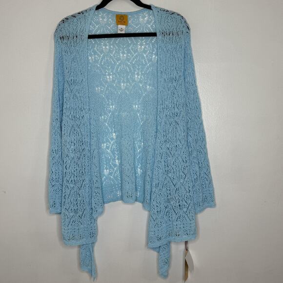 Ruby Rd Sweater Womens 3X Blue Spring Blooms Open Knit Cardigan Lightweight NWT - Picture 1 of 8